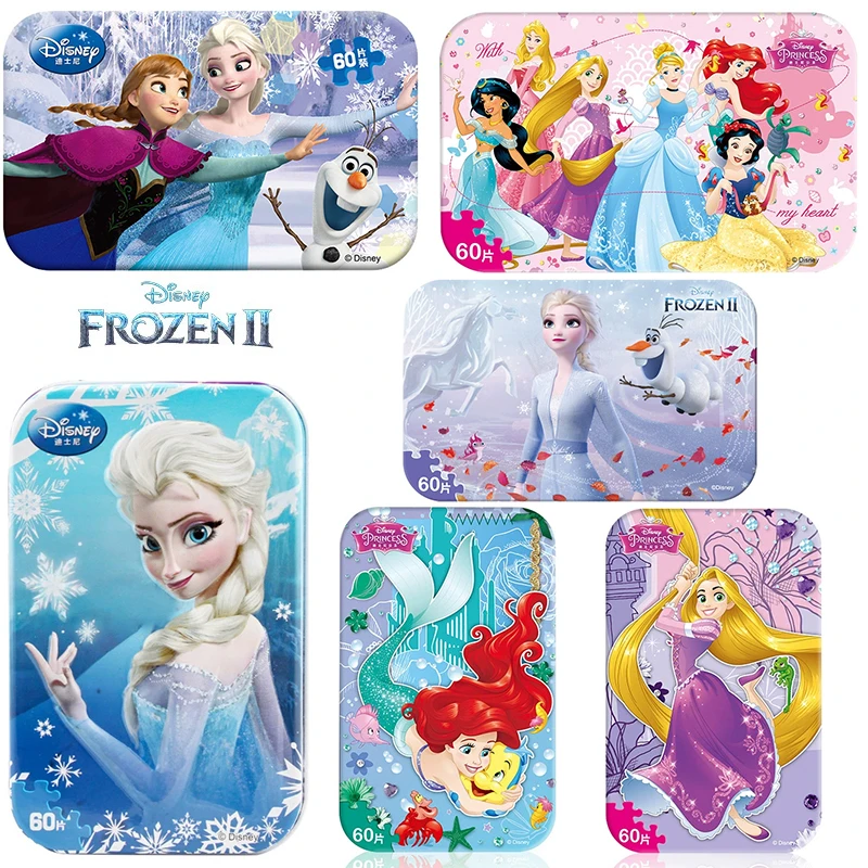 Disney Frozen Elsa Prinses Sneeuwwitje zeemeermin Anime Cartoon Iron Box 60 Stuks Foto Puzzel Geschenken Cosplay Speelgoed Jongens en Meisjes