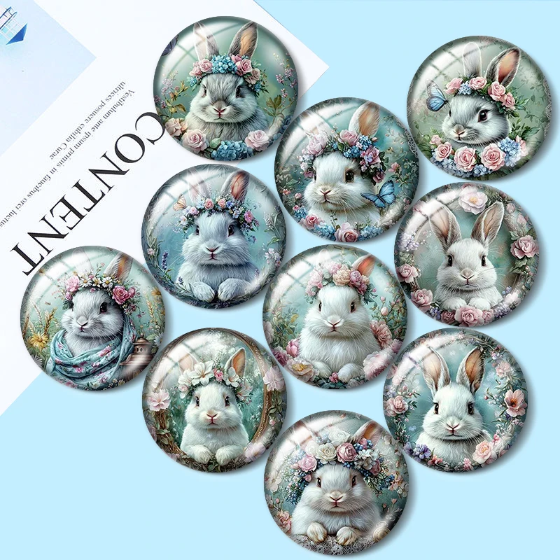 

Watercolor Spring Rabbit 10pcs 12mm/18mm/20mm/25mm Round photo glass cabochon demo flat back Making findings
