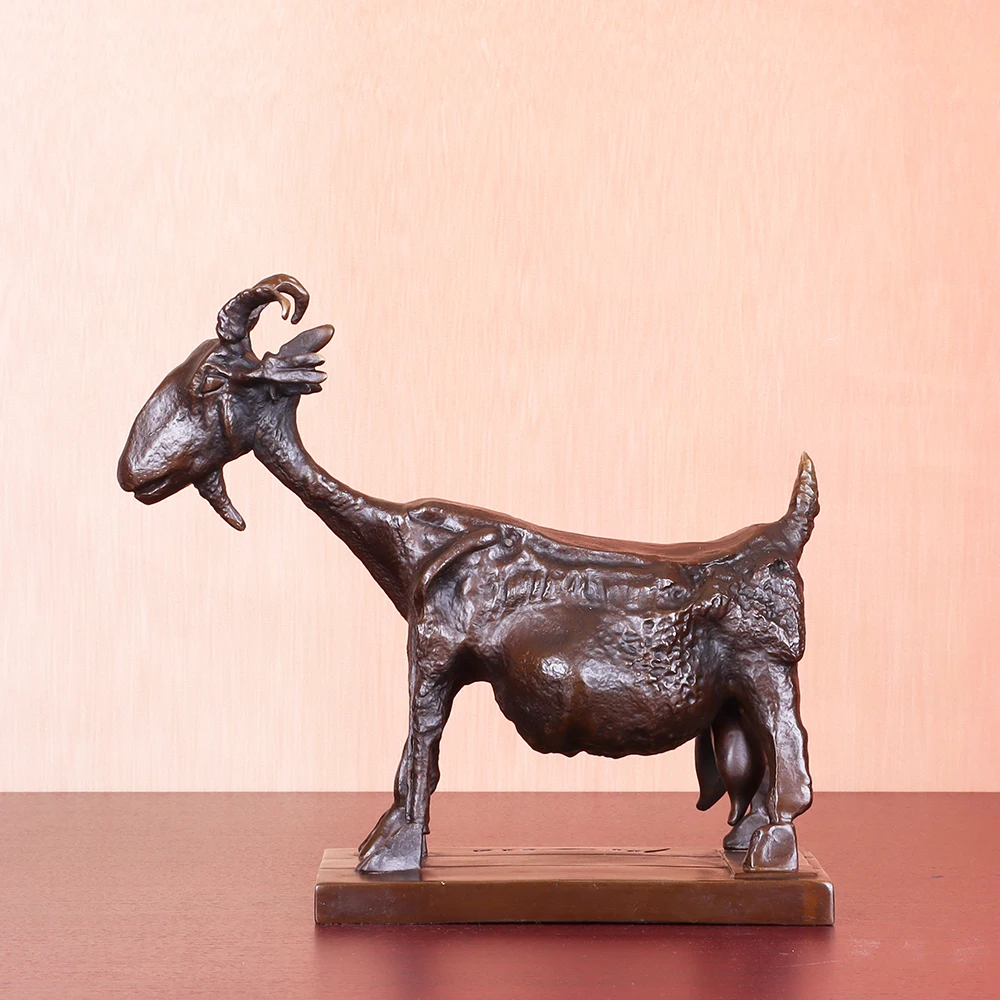 Bronze Picasso's Goat Statue Famous Sculpture Replica Animal Handicrafts Home Office Decoration 25CM