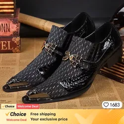 Luxury brand men's formal shoes, blue peacock print pointed casual men's formal shoes, wedding banquet formal leather shoes 