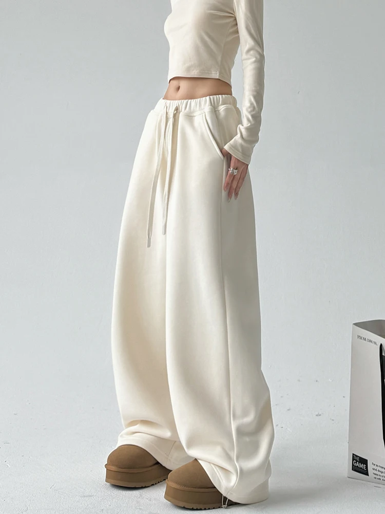 

Thiened Fce Sports Pants Women's Autumn Winter Loose Casual Slimming mid Waist Straight Leg Wide Leg Sweatpants Long Pants