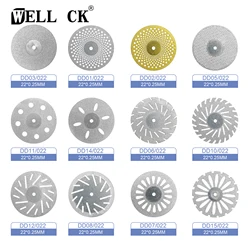 WELLCK-disco de diamante para laboratorio Dental, herramienta de corte ultrafina de doble cara de 0,25mm, diámetro de 22mm, pulidor para odontología y dentista, 5 piezas