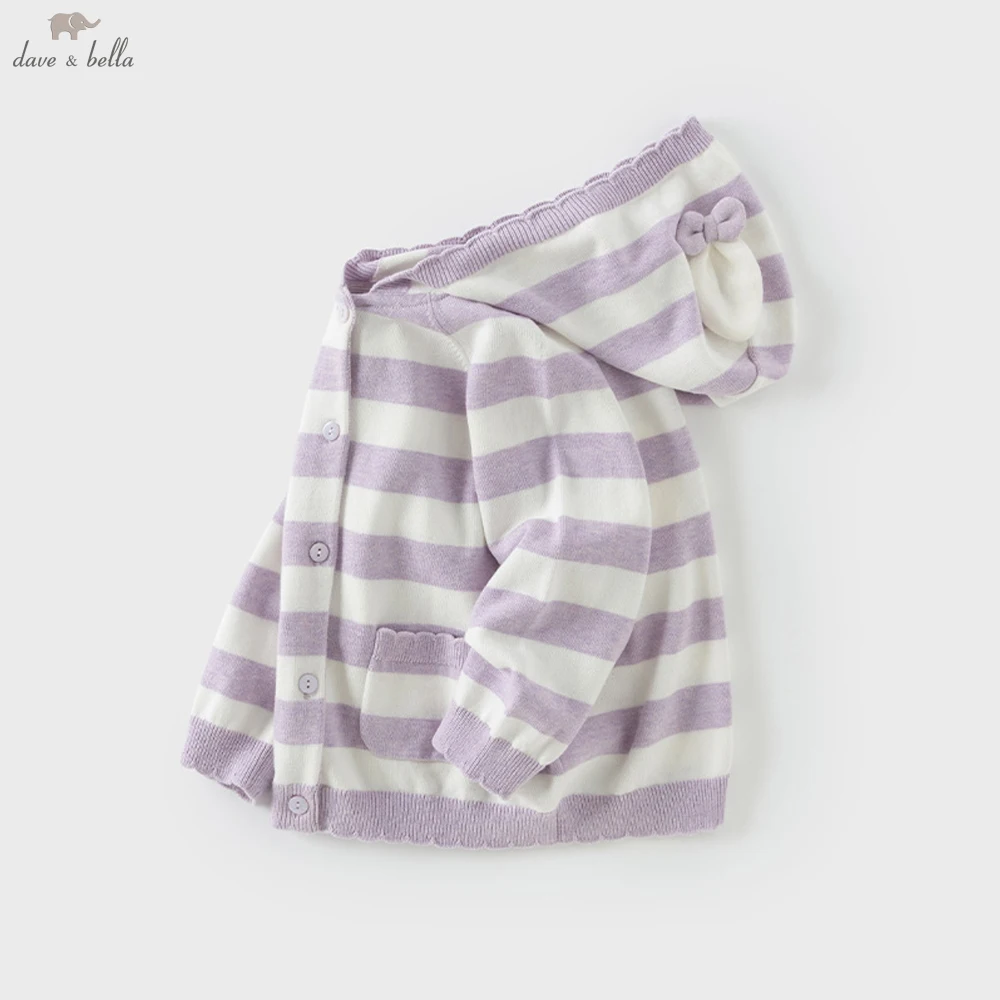 

Dave Bella Girls Autumn Winter Hooded Cardigan Sweater for Children Stripe Long Sleeve Knitted Sweater Kids Outwear DB1250500