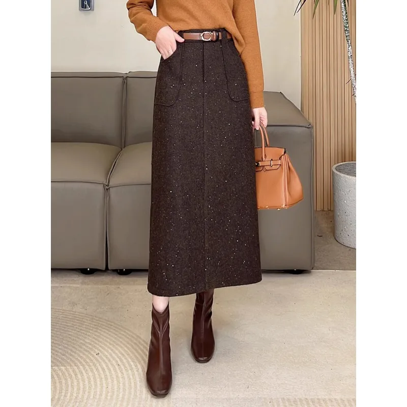 تنورة ميلارد الترتر للنساء غطاء الورك الشتوي بقصة ضيقة للتنقل، تنورة احترافية على شكل حرف A