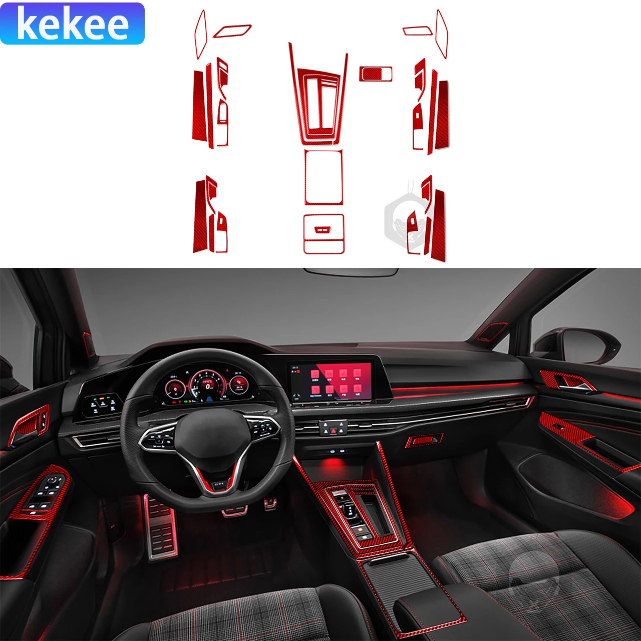 

For Volkswagen Golf 8 GTI Mk8 2021 2022 2023 Center Full Set Kit Cover Real Carbon Fiber Sticker Car Interior Tuning Accessories
