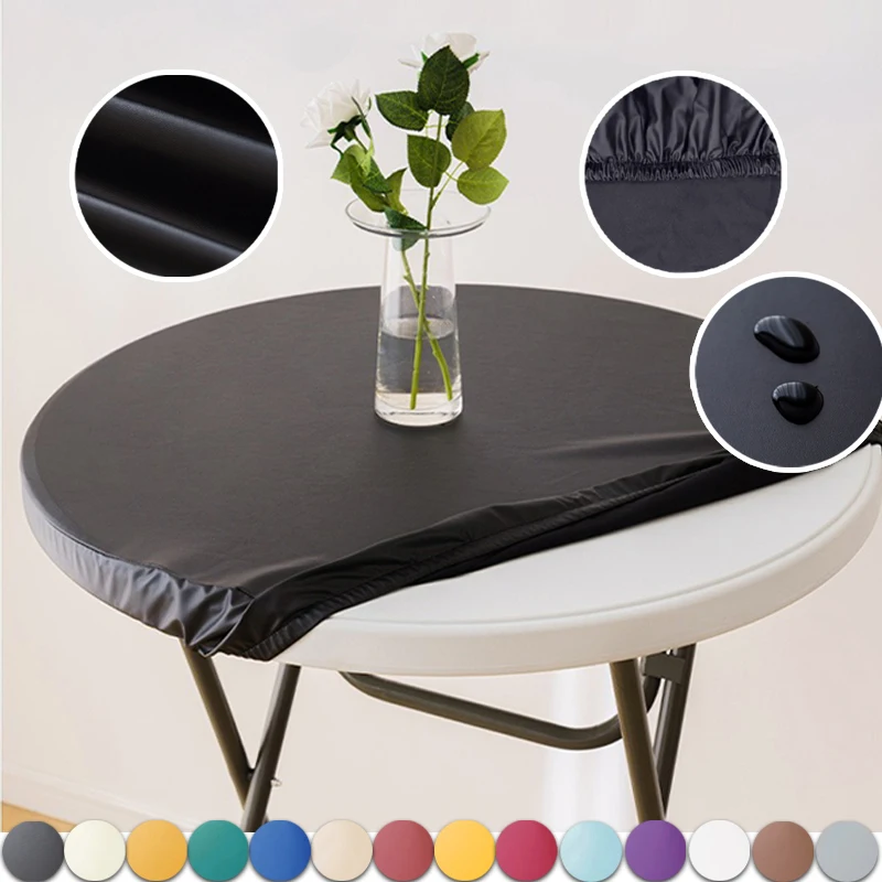 Waterproof Elastic Round Table Cover 60-140cm Stretchable Easy Clean Oil-Proof Fitted Tablecloth for Wedding Home Hotel Dining