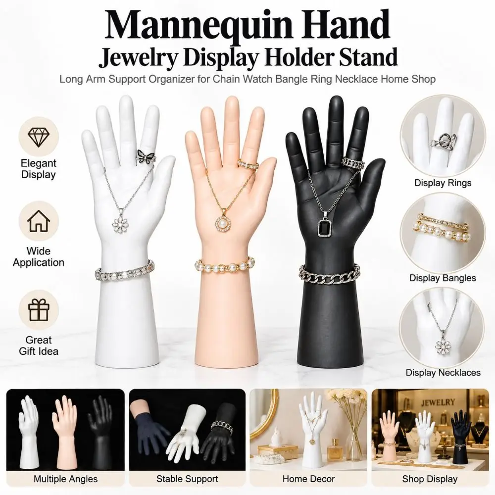 New Hand Model Mannequin Hand Long Arm Plastic Display Stand Tabletop Realistic Jewelry Organizer Home Organization