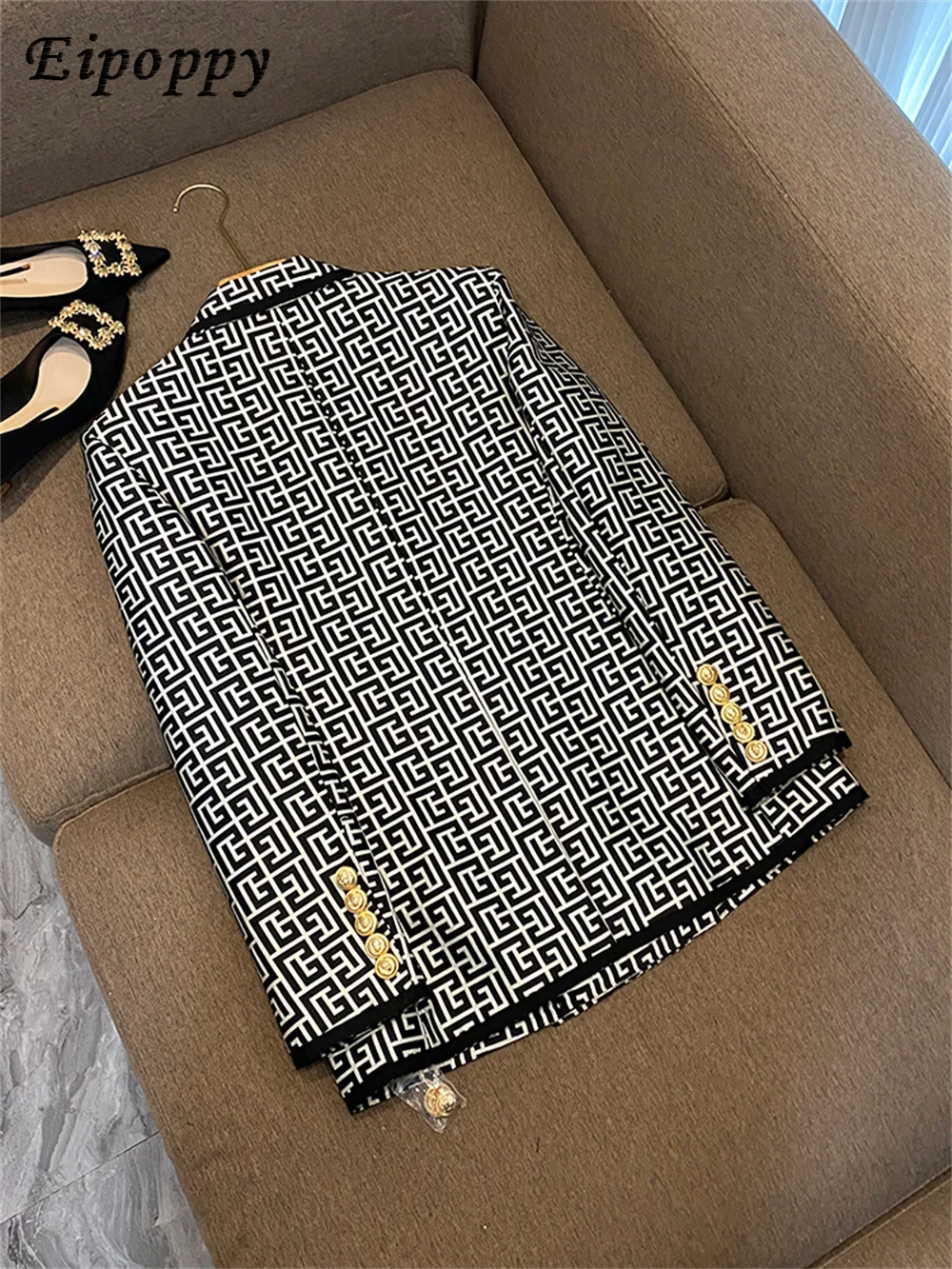 Vintage Jas Voor Dames Nieuwste getrid doppiele Rij Knopen geometriche Jacquard Jas Kantoor Dames Business Formele blazer