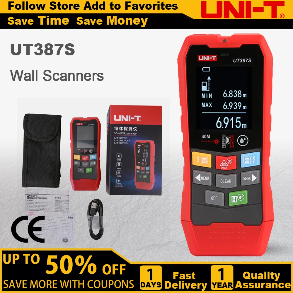 UNI-T Wall Scanner UT387E UT387S UT387LM 4 In 1 Metal Detector Wood Stud Finder AC Voltage Live Cable Wires Depth Tracker