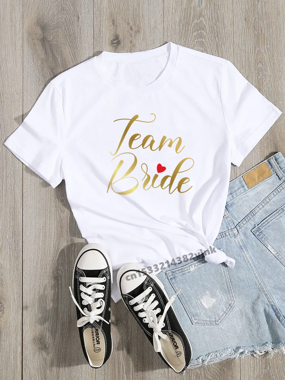 

Golden Team Bride Bachelorette Wedding Party Women Evjf Tee Shirt Casual ladies basic O-collar White Short Sleeved T-shirt Girl