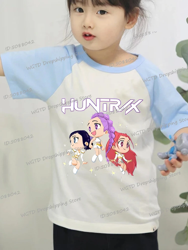 

Cotton Anime T-shirt KPop Demon Hunters Children's Clothing Short Sleeve Korean Style Boys Girls Funny KPop Demon Hunters Tshirt