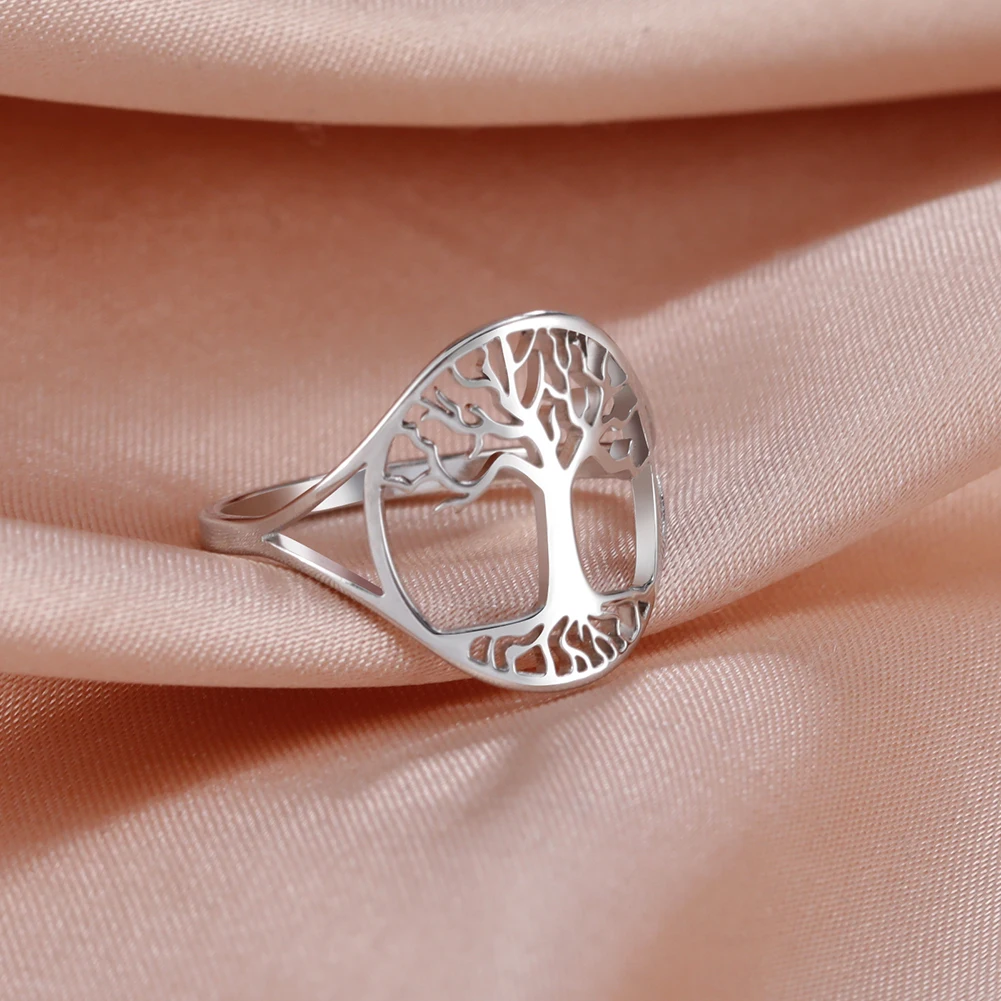 Lucktune Tree of Life Finger Ring Stainless Steel Tree Symbol Silver Color Ring for Women Men New In Jewelry Couple Wedding Gift