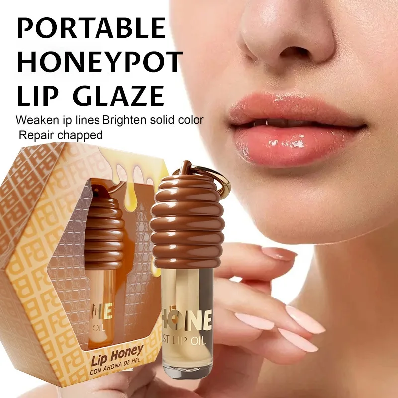 Draagbare Honing Lip Glazuur Hydraterende Lipolie Lippenstift Sleutelhanger Lippenbalsem Honingraat Ontwerp Schoonheid Gezondheid Cosmetische Lipverzorging