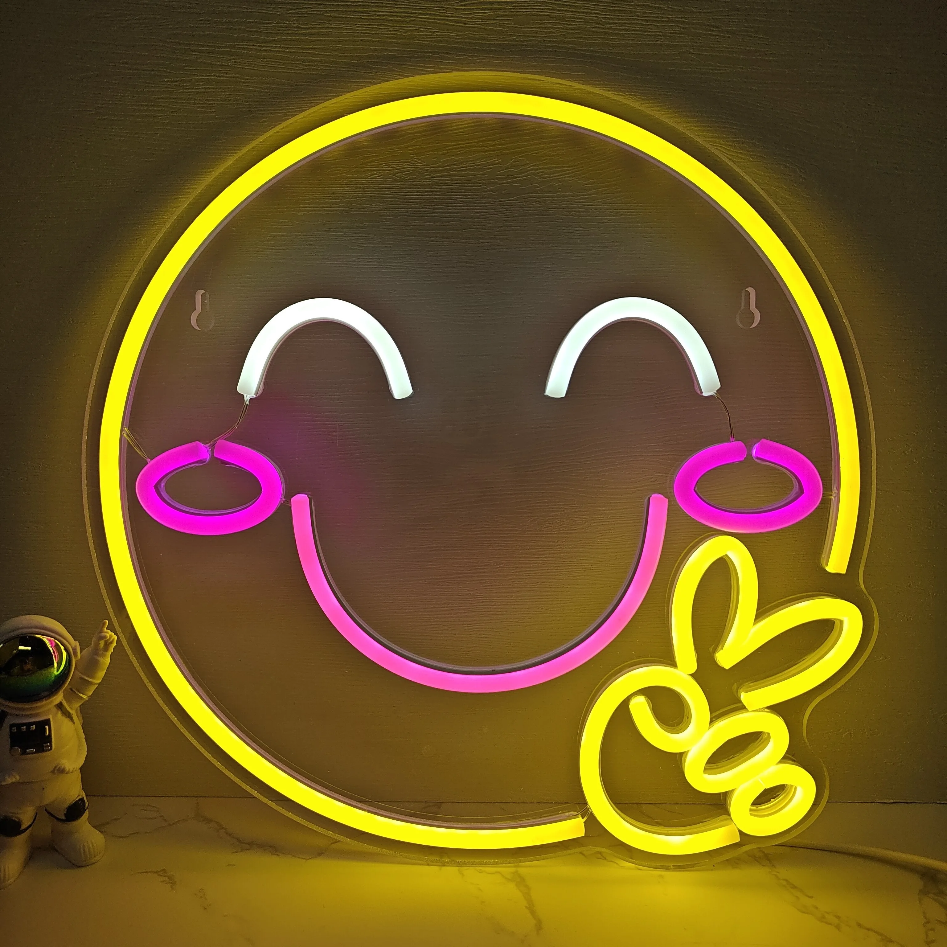 

Smile Face Gesture Neon Sign For Wall Decor, LED Night Light For Shop Home Dorm Bedroom Party, Make Happy Decoration