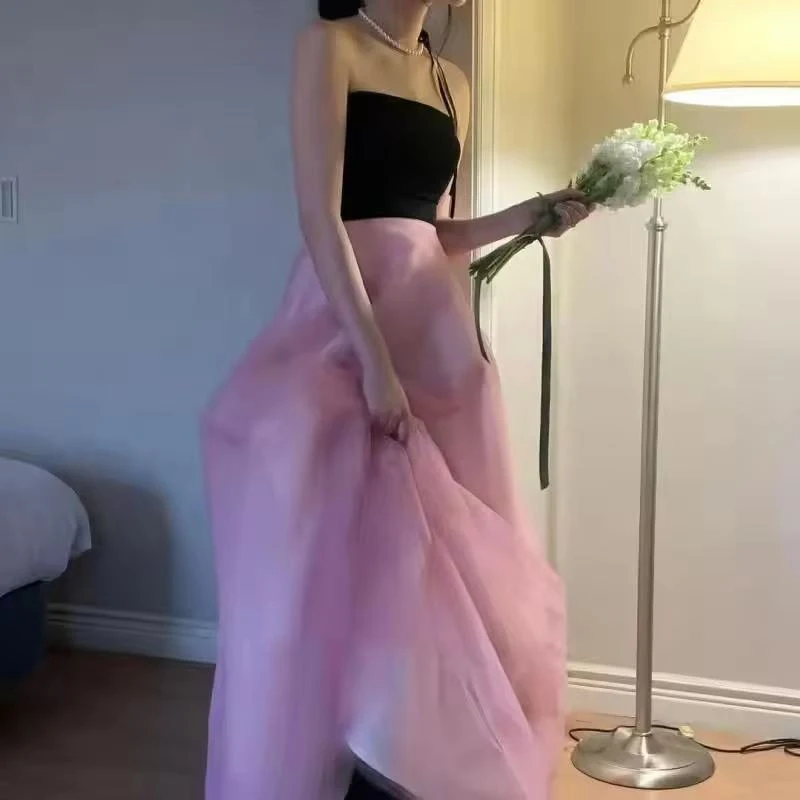 simple-black-and-pink-korea-evening-party-dresses-a-line-strapless-wedding-photos-shoot-sleeveless-backless-corset-prom-dress