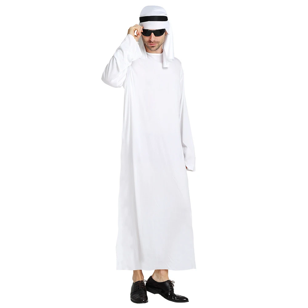 Arabian Robe Chefe Príncipe Cosplay Traje, Branco Médio Oriente Dubai Roupas, Halloween Masquerade, Carnaval Masquerade