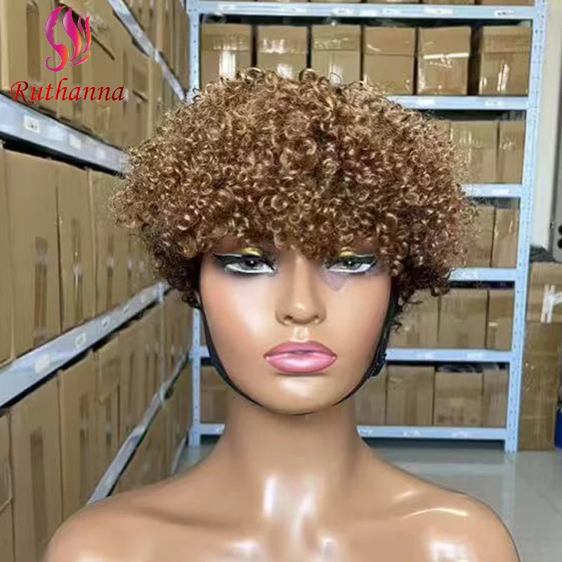 

#4/27 Afro Kinky Curly 100% Human Hair Full Machine Short Curly Wigs Soft Brazilian Virgin Hair For Women High Quality Wig