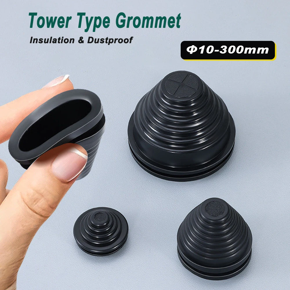 Black Rubber Tower Type Protection Coil Over Coil Wire Loop Threading Sleeve Flame Retardant Insulation Protective Coil Grommet