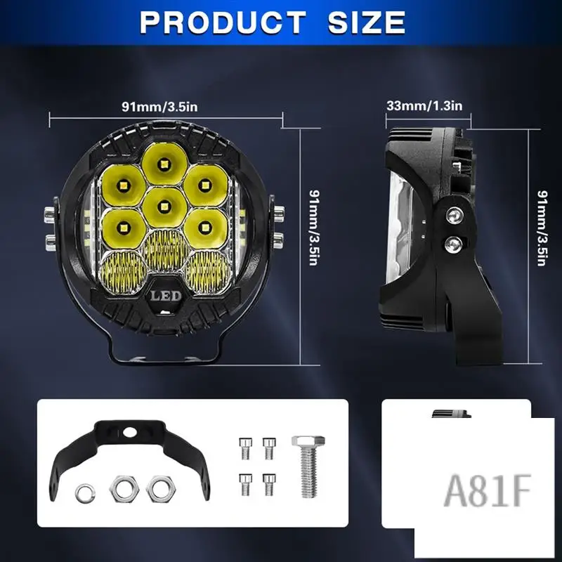 

3 Inch Three Side Illuminated Work Lights LED Headlights For Truck Suv Boat Off-Road Vehicles ATV