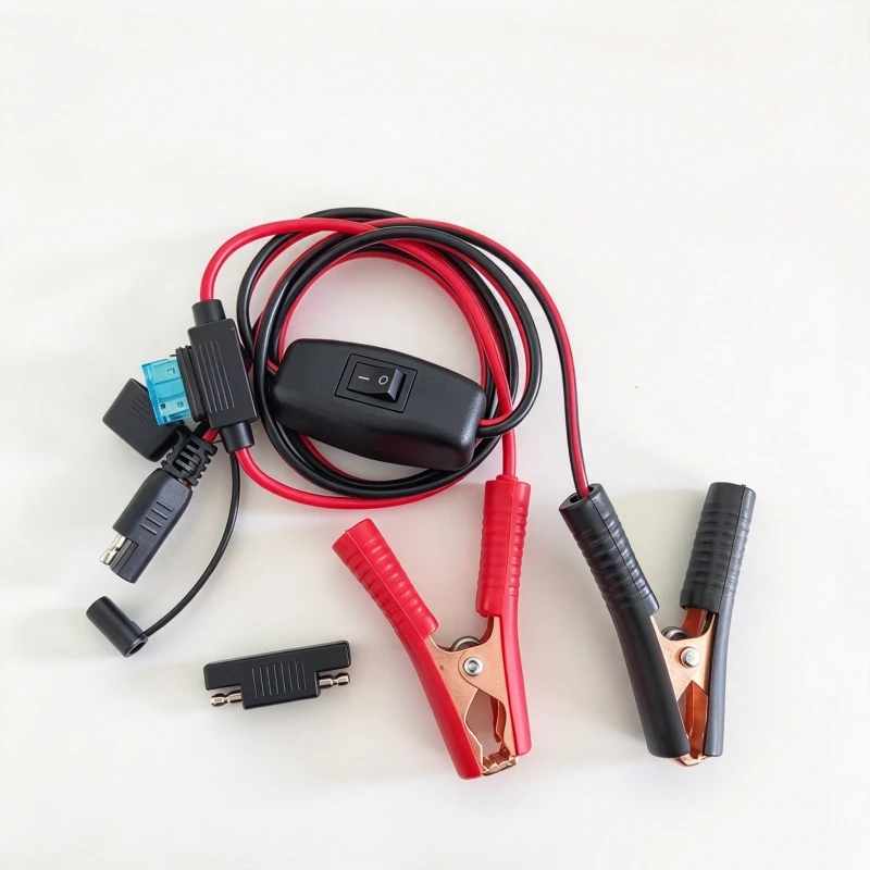 12AWG SAE to Half Cover Alligator Clip Cable with ON/OFF Switch Blue Inline Fuse & SAE Adapter for Battery Charging Solar RV