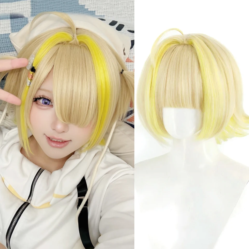 Short Mixed Gold Wig Anime NIKKE Elegg Cosplay Wig Synthetic Lolita Cosplay Daily Natural Wig for Women Halloween Costume Wig
