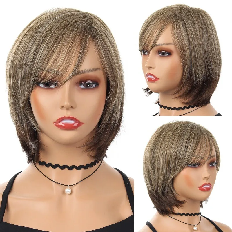 

Women Dark Golden Hair Wig Short Straight Hair Wigs Ladies Party Full Wig