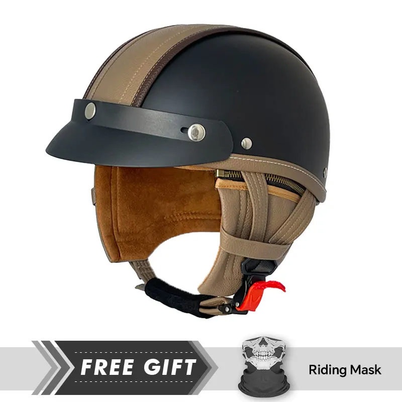 Half Face Motorcycle Helmet High Quality Fashion Vintage Style Half Face Helmet Quick Release Buckle Half Helmet DOT Certified