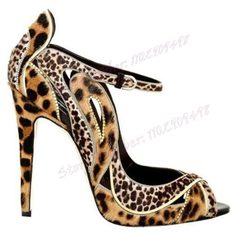 

Leopard Crystal Peep Toe Pumps Back Strap Holloe Out Shoes for Women Stilettos High Heels Sexy Shoes 2024 Zapatos Para Mujere