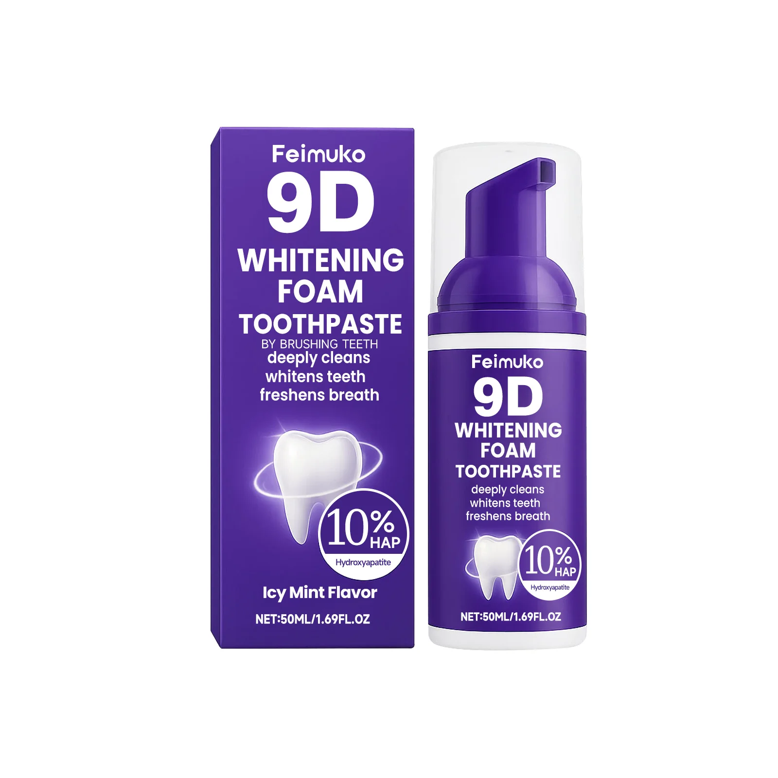 9D Purple Teeth Whitening Mousse Toothpaste Plaque Stain Removal Brightening Teeth Gum Restoration Fresh Breath Daily Oral Care