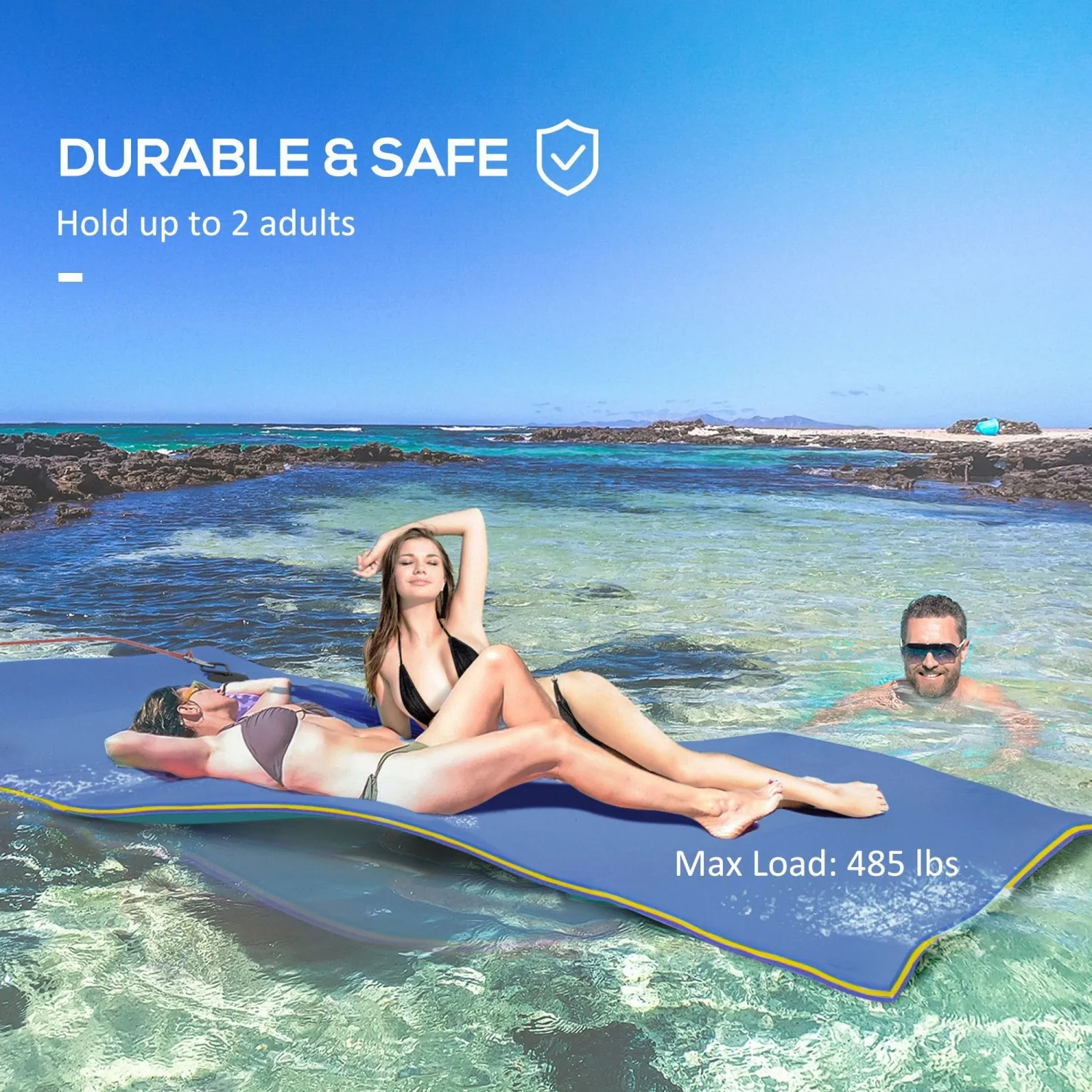 Soozier 9 x 6 Fuß große Lily Pad-Wassermatte für 2 Erwachsene, schwimmende Wasserunterlage für See, Pool, Ozean, Strand und Bootfahren, Blau