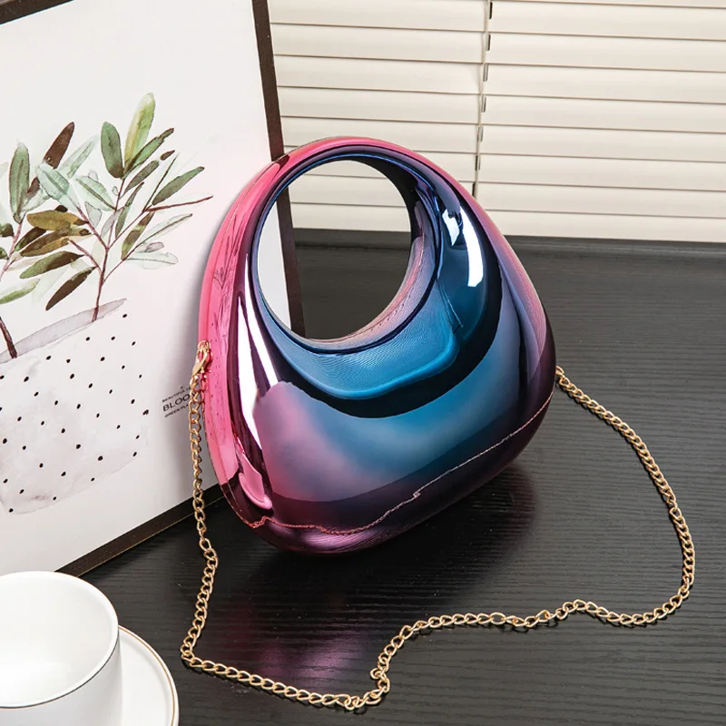 Acrylic Evening Clutch Purse Half Moon Elegant Purses Shiny Underarm Bag for Women Evening Handbag for Wedding Cocktail Party