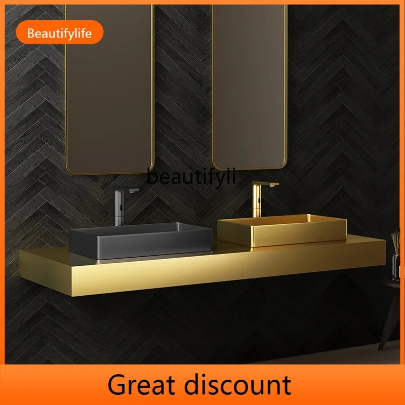 QQ45 Square High-End Stainless Steel Wash Basin Wall-Mounted Hotel Toilet Washstand Washbasin