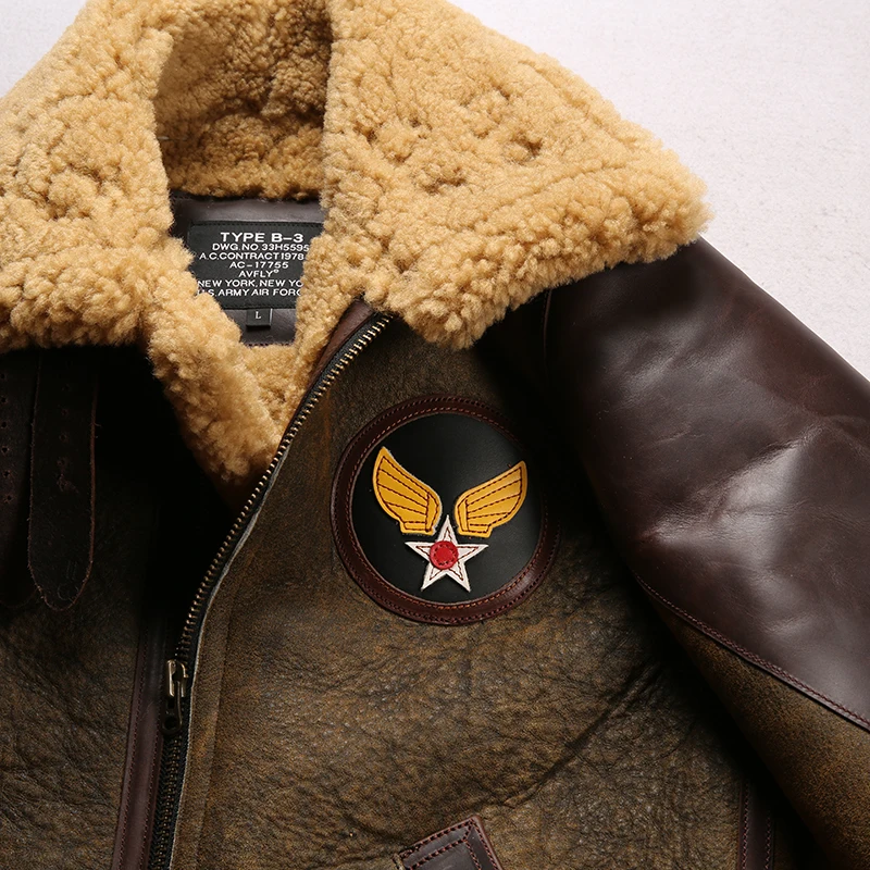 남성용 진짜 양 가죽 코트, B31901 유럽 사이즈, 고품질, 슈퍼 웜, Big B3 Shearling 폭격기, 밀리터리 모피 재킷