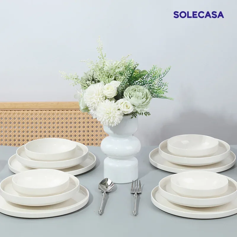 

SOLECASA 3/12 шт. наборы керамической посуды, чистые белые миски и тарелки, устойчивая к царапинам тарелка для спагетти, обеденная тарелка для микроволновой печи