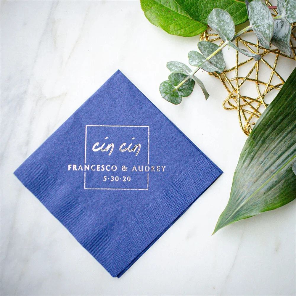 

50PCS Cin Cin Wedding Napkins, Custom Printed 3 Ply Napkins, Cheers Party Napkins, Foil Stamped Napkin, Cocktail Hour, Engagemen