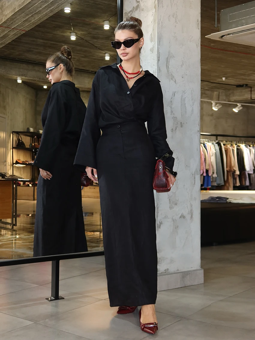 

Marthaqiqi Fahsion Ladies Nightgowns Set Long Sleeve Sleepwear Turn-Down Collar Pajamas Long Skirts Winter Female Nightwear Suit