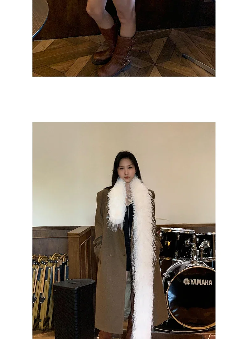Koreanische Designer Runway Stil Dicken Schal Modische Plüsch Lange Streifen Schal frauen Nachahmung Nerz Pelz Y2K Mädchen Schal für warme – Detail 4