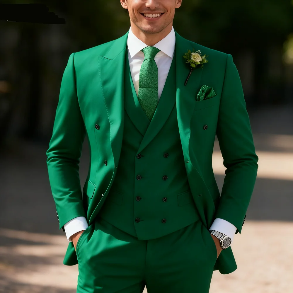 

Men's Wedding Terno Slim Fit 3-Piece Smoking Solid Casual Blazer with Double-Breasted Vest And Pants - Formal Men's Suit