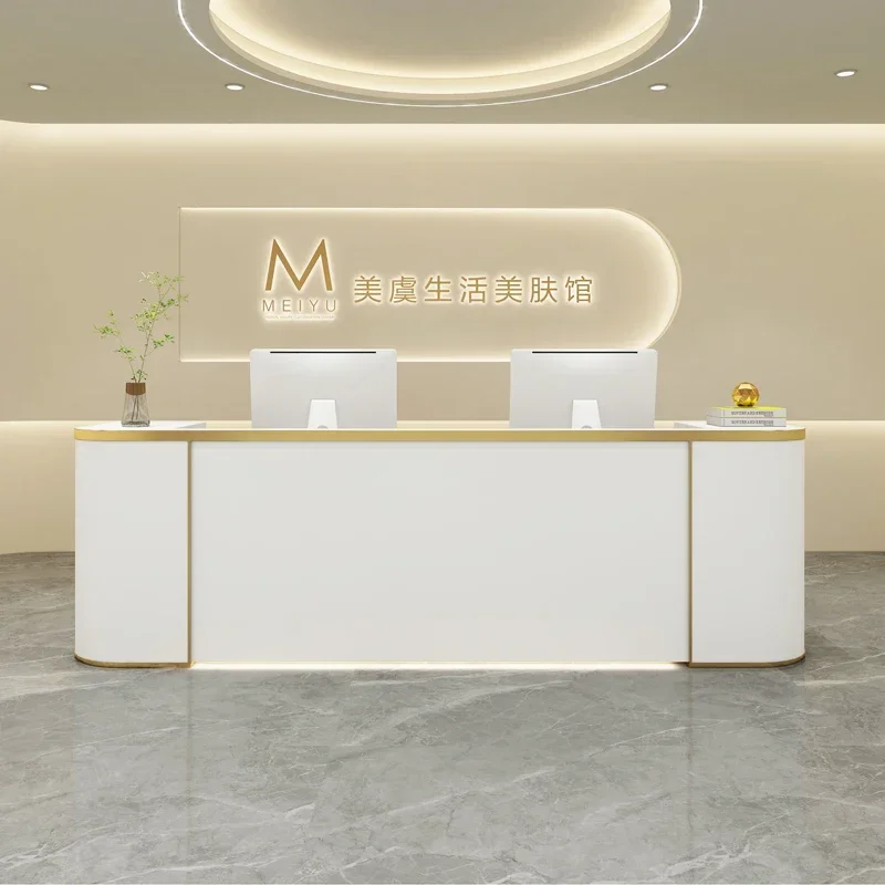 Banco Reception lungo professionale estetico bianco a buon mercato scrivanie per piccole stanze Armable Box Store Escritorio Beauty hospital