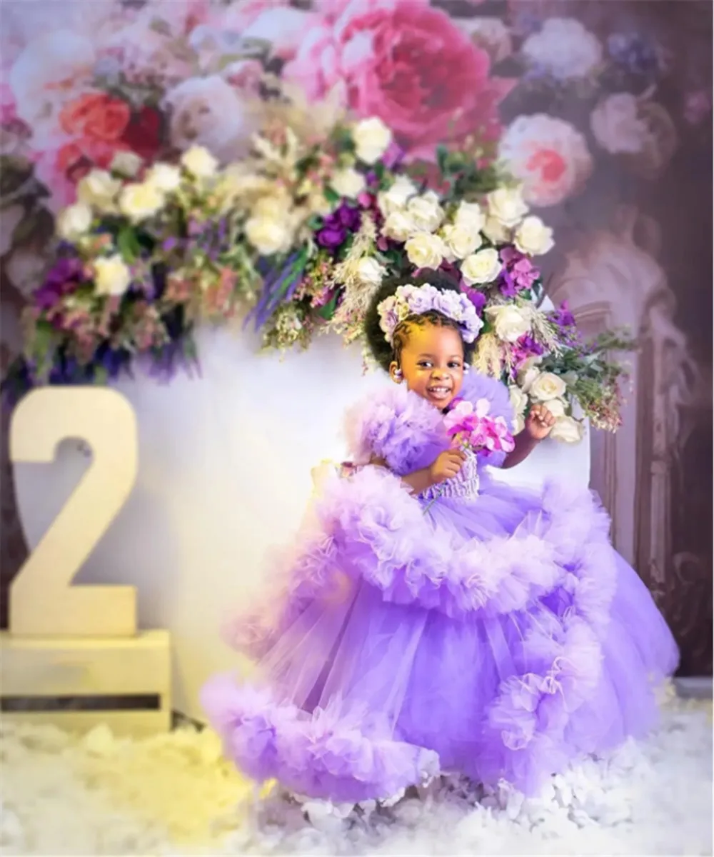 

Luxury Flower Girl Wedding Dress V Neck Sleeveless Ruffles Pleat Princess Birthday Party Dress First Communion Gowns Customized