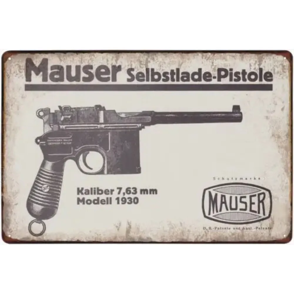 Vintage Mauser Selbstlade-Pistole 1930 Military Firearm Blueprint High Definition Metal Tin Sign Wall Art – HD Printed Tin Plate