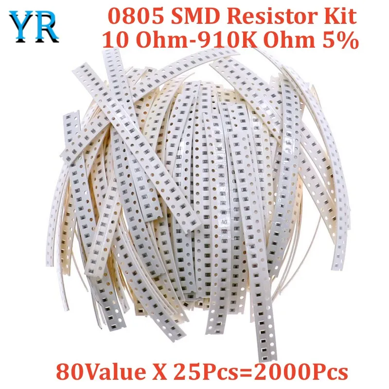 

0805 SMD Resistor Kit Assorted Kit 10 Ohm-910K Ohm 5% 80Value X 25Pcs=2000Pcs Sample Kit