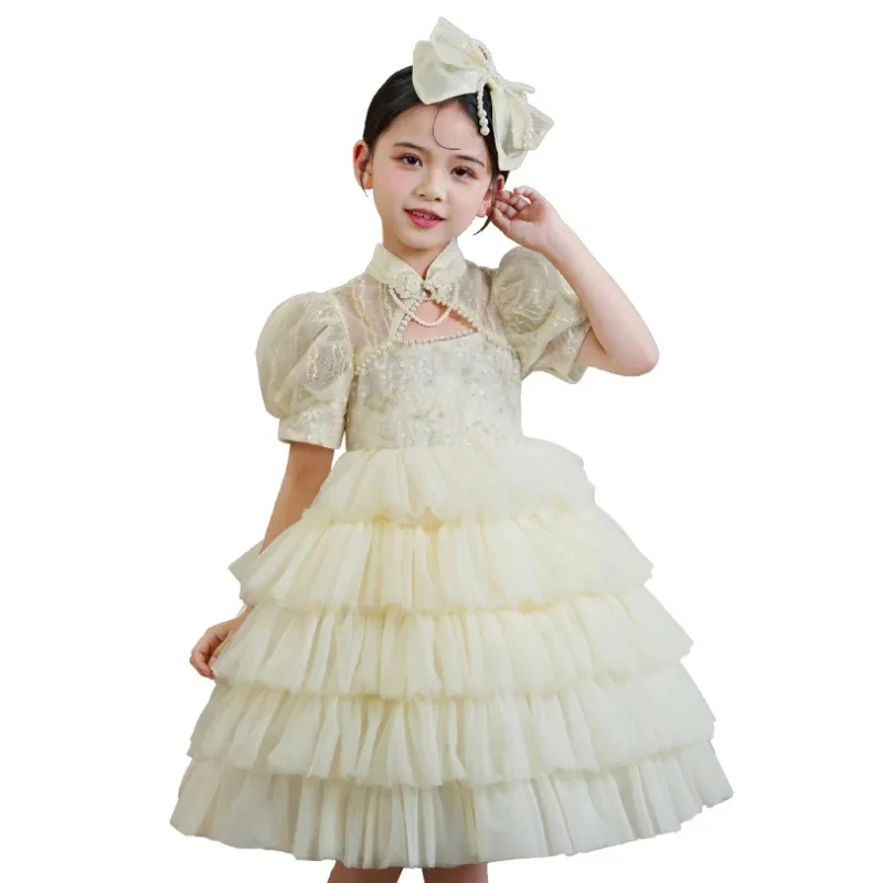 2024 Baby Baby Kleid Tüll Taufe Kleider für Mädchen 1. Jahr Geburtstag Pailletten appliziert Party Hochzeit Abschluss ball Kinder Kleidung