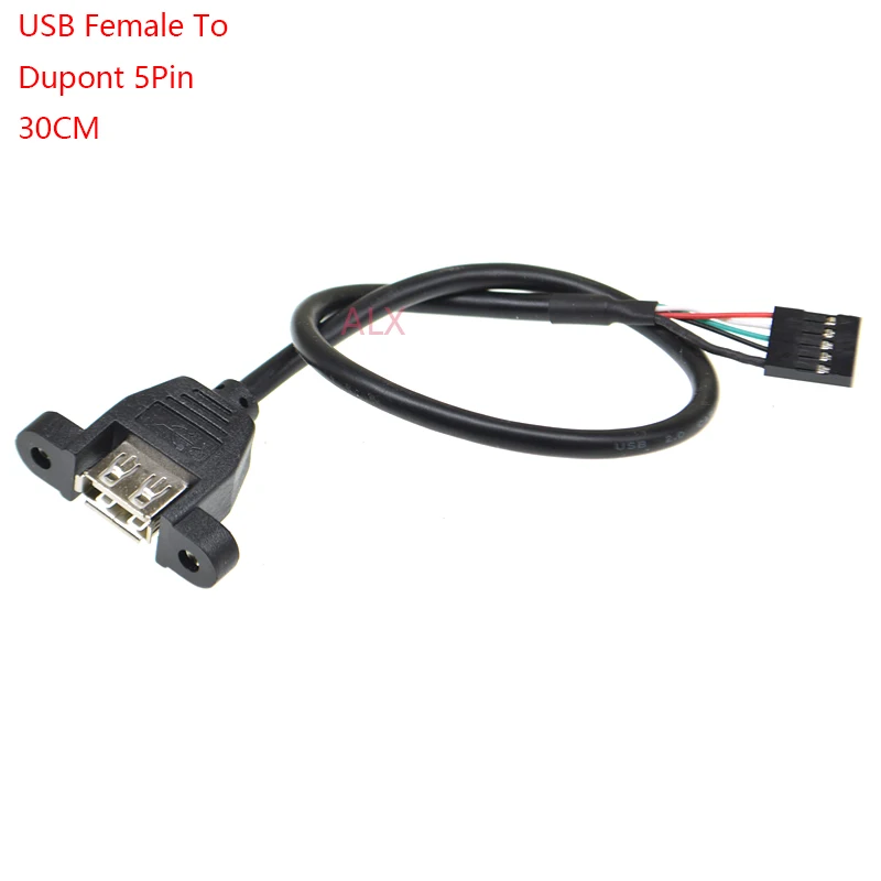 1Pcs 30CM Dupont 5Pin 2.54mm Female to USB Type A Female Adapter Motherboard Extender Cable with Screw Panel Mount Holes