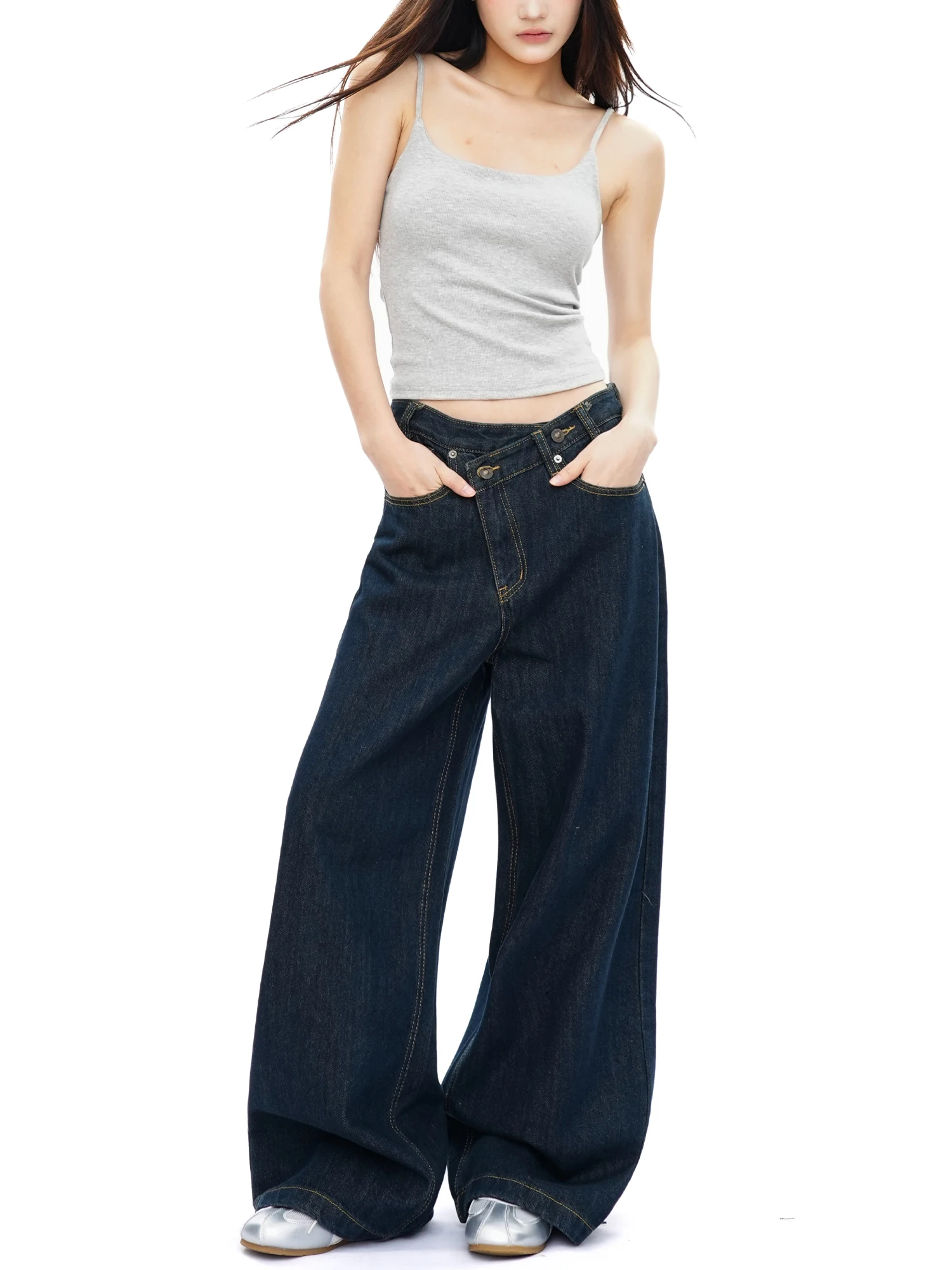 

S3T5 Американские ретро асимметричные джинсы мужские и женские широкие свободные брюки длиной до пола модная брендовая повседневная одежда