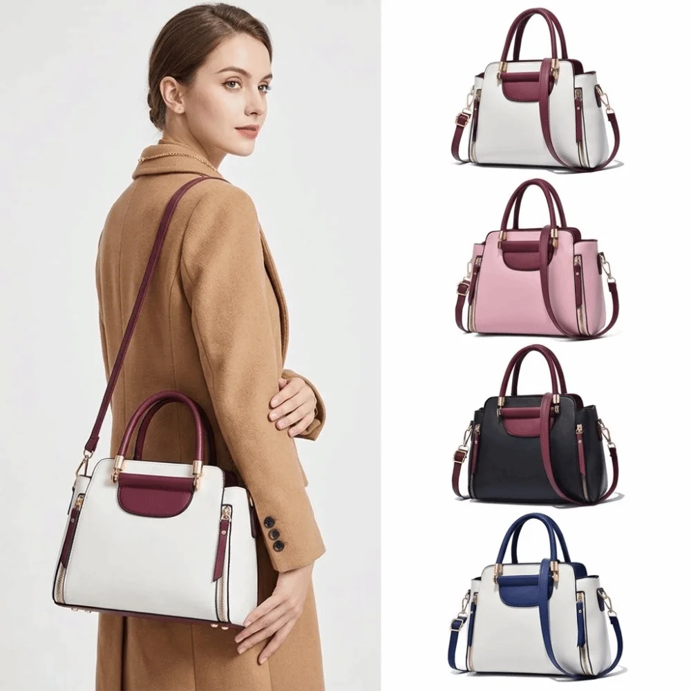 Fashion PU Women Bag Elegant Hit Color Handheld Bag Large Capacity Shoulder Bag Mother's Day Gift