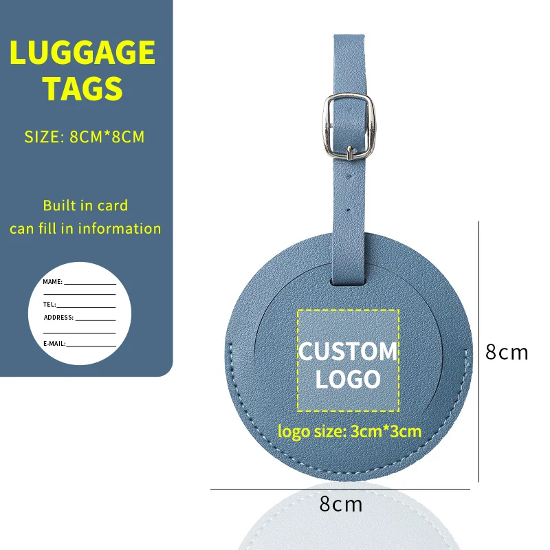 PU leather soft leather circular luggage tag can be developed for airplane boarding pass, travel luggage tag, anti loss tag