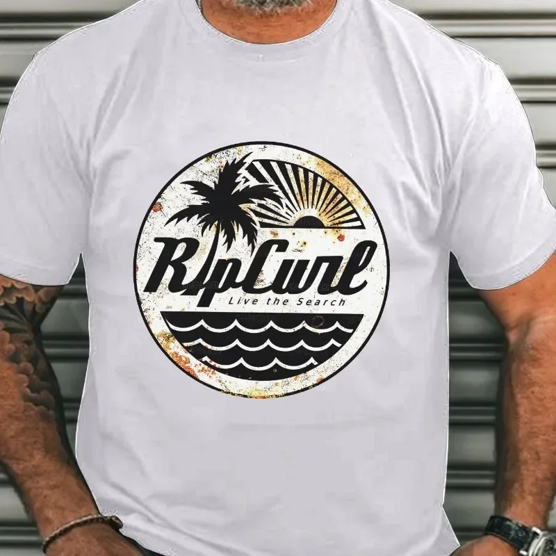 

2025 New Summer Beach Printed T-shirt Fashionable Breathable Men's Street Simple Casual Round Neck Short Sleeve T-shirt Harajuku