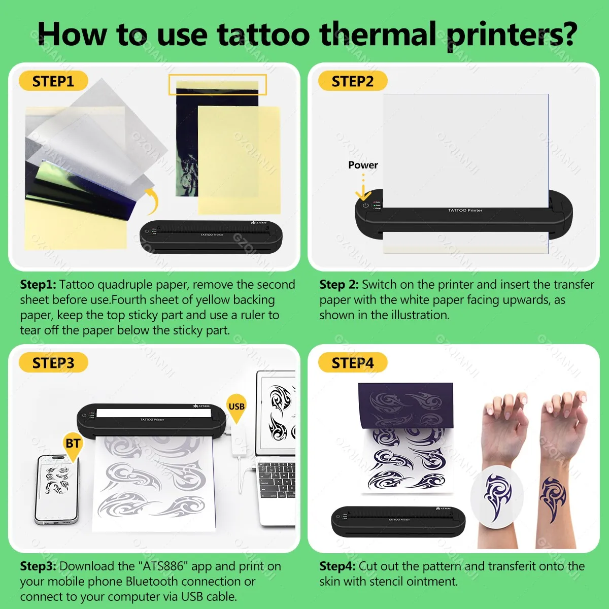 Imagem -04 - Tattoo Stencil Transfer Printer Machine Portátil Térmica Bluetooth a4 Maker Linha Foto Desenho Copiadora de Impressão com Papéis