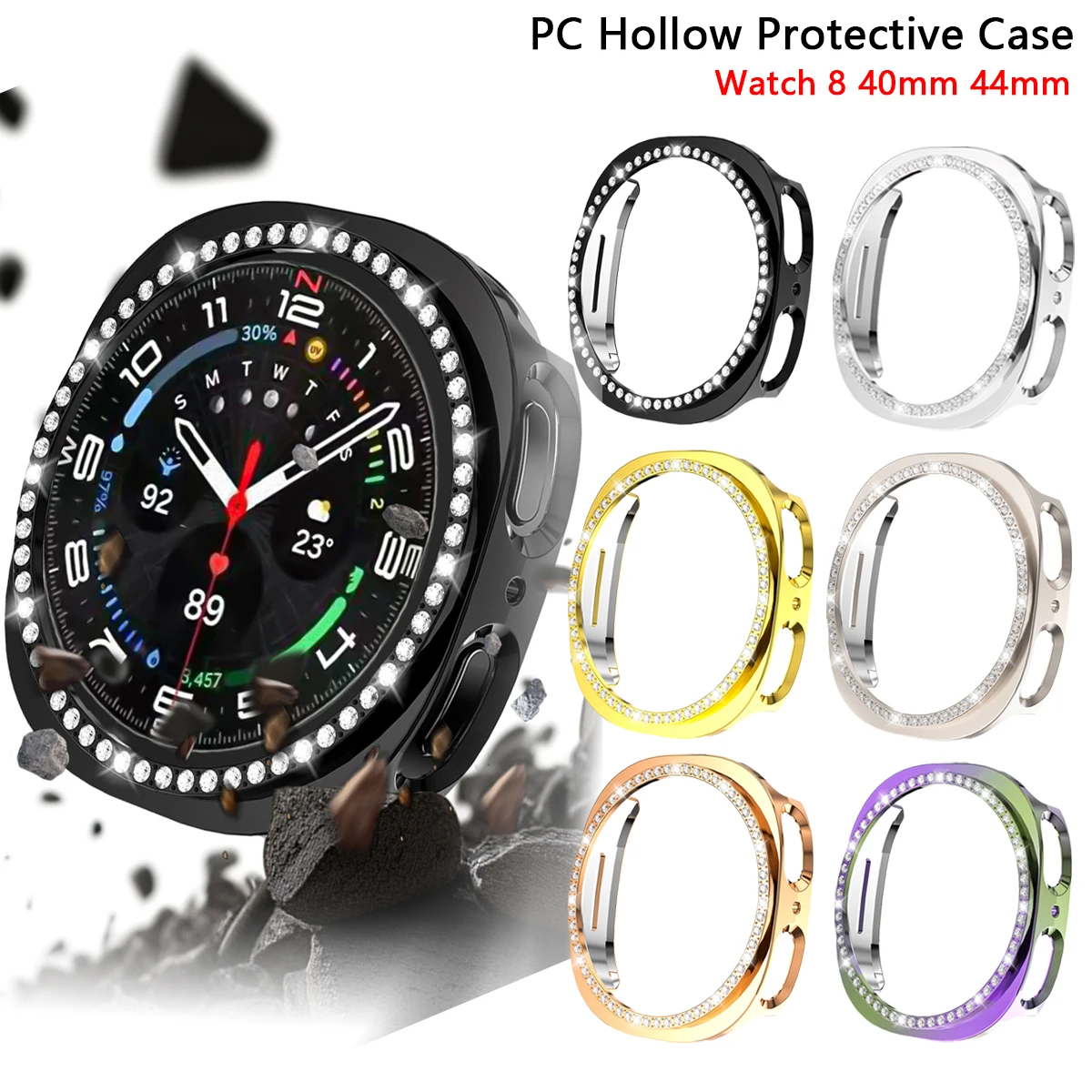PC Hollow Protective Case for Samsung Galaxy Watch 8 40mm 44mm Hard Bumper Diamond Cover For Galaxy Watch 8 Protector Shell